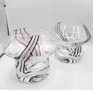 Caithness Black and White Striped Glass Tea Light Holder set of 2